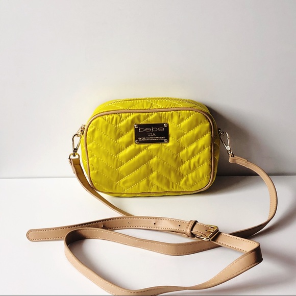 BEBE YELLOW SOPHIA QUILTED CAMERA CROSSBODY BAG - Picture 2 of 12